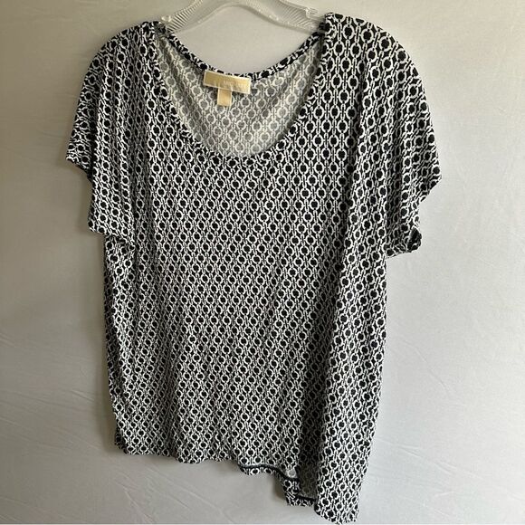 Michael Kors Boxy Short Sleeve Blouse in White and Gray - Picture 1 of 6